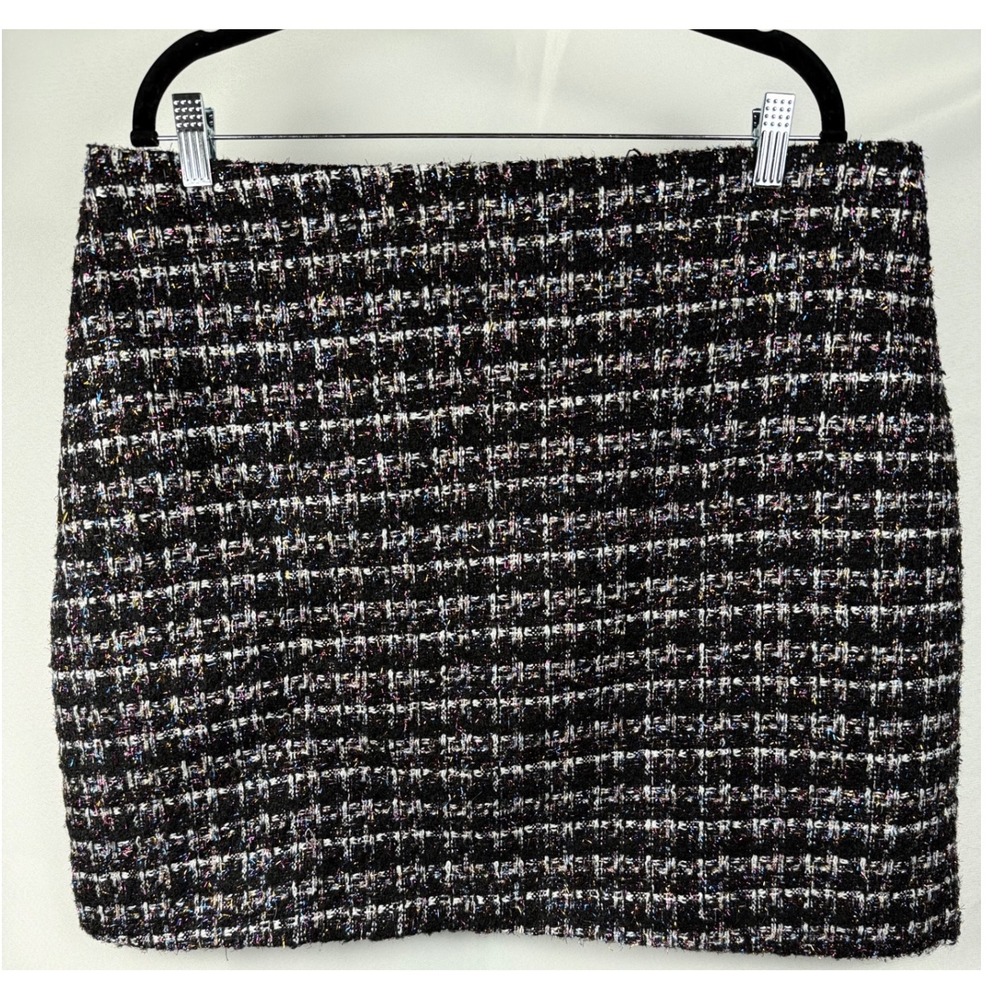 Bagatelle Women XL Tweed Mini Skirt Black Multi Metallic Plaid Dark Academia